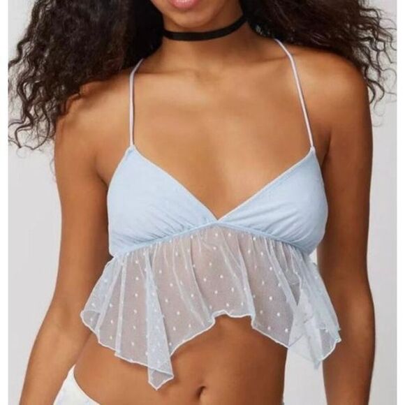 Urban Outfitters Babydoll Swimsuit Top Blue With Lace Size Medium - Picture 2 of 4